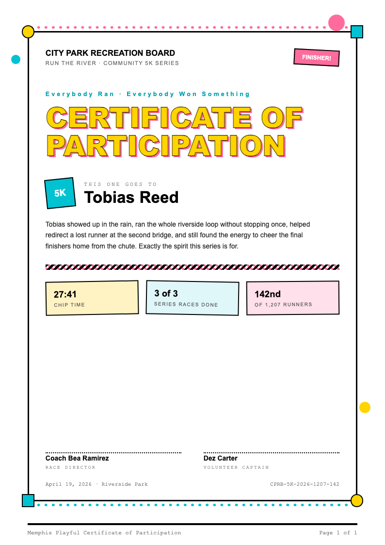 Memphis playful certificate